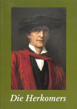 Cover des Buchs &quot;Die Herkomers&quot;, auf grünem Grund Porträt Herkomers in roter Oxfordrobe