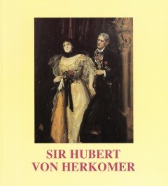 Cover des Buchs &quot;Sir Hubert von Herkomer&quot;, auf gelbem Grund Gemälde Herkomer mit seiner Frau Margaret